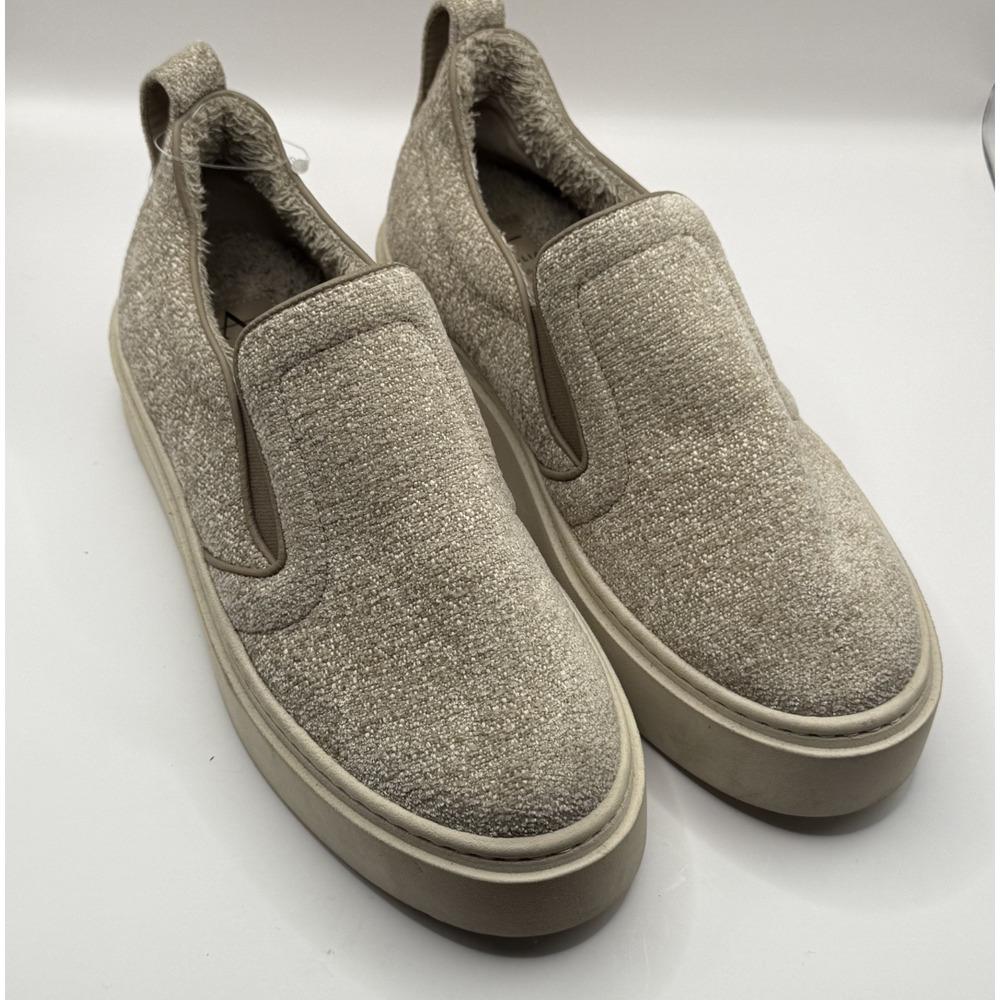 New Aquatalia Lida Low Top Slip On Textile Textured Platform Pearl Beige Sneaker